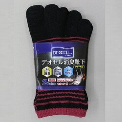 ソックス デオセル5本指カカト付ショート丈 ボーダ L 25～27cm 4109-2P