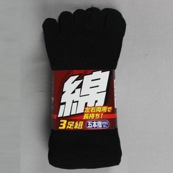 ソックス 綿5本指カカト無し 3足組 黒 3250-3P-L