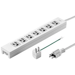 電源タップ マグネット 7個口 5m 3ピン 抜け止め 一括スイッチ 3P/2P変換アダプタ付 コンセントキャップ2個 ネームタグ7枚 ホワイト 簡易ビニールパッケージ TAP-F37-5ZAD