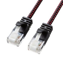 LANケーブル 5m CAT6A メッシュケーブル 極細 ケーブル径3.6mm ブラック/レッド 爪折れ防止 断線しにくい 耐引張強度 より線 UTP ストレート結線 RJ45 KB-T6AME-05BKR