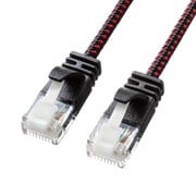 LANケーブル 10m CAT6A メッシュケーブル 極細 ケーブル径3.6mm ブラック/レッド 爪折れ防止 断線しにくい 耐引張強度 より線 UTP ストレート結線 RJ45 KB-T6AME-10BKR