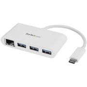 3ポートUSB 3.0ハブ ギガビット有線LANアダプタ搭載 USB Type-C接続 USB 3.0ハブ搭載有線LANアダプタ ホワイト HB30C3A1GEA