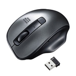 マウス ワイヤレス 無線 静音 ブルーLED つまみ持ち 5ボタン レシーバー収納 戻る/進むボタン搭載 カウント切り替え機能 機能割り当て 中型サイズ 2.4GHz ガンメタリック MA-WBL134GM