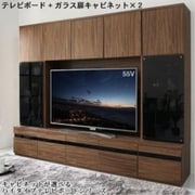 ハイタイプテレビボードシリーズ Glass line 3点セット(テレビボード+キャビネット×2)ガラス扉 収納幅:230 収納高さ:180 収納奥行:45 収納カラー:ウォルナットブラウン YS-217420