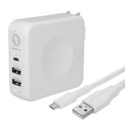 AC充電器+モバイルバッテリー 超タフケーブル付き USB×2ポート 6700mAh ホワイト OWL-LPBAC6701KC-WH