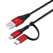 変換コネクタ付き 2in1 USBケーブル(Type-C&micro USB)高耐久 ナイロン 15cm レッド&ブラック PG-CMC01M01BK