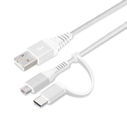 変換コネクタ付き 2in1 USBケーブル(Type-C&micro USB)高耐久 ナイロン 15cm ホワイト&シルバー PG-CMC01M02WH