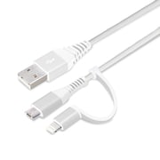 変換コネクタ付き 2in1 USBケーブル(Lightning&micro USB)高耐久 ナイロン 15cm ホワイト&シルバー PG-LMC01M02WH