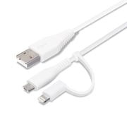 変換コネクタ付き 2in1 USBケーブル(Lightning&micro USB)耐久性 15cm ホワイト PG-LMC01M04WH