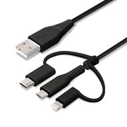 変換コネクタ付き 3in1 USBケーブル(Lightning&Type-C&micro USB)耐久性 50cm ブラック PG-LCMC05M03BK