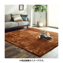 年間使えるシャギー調ラグ 185×185cm オレンジ