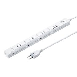 電源タップ USB付き マグネット 8個口 1m USB A×2 3.4A スリム 折りたたみ式プラグ ACアダプタ対応 絶縁キャップ付き PSE ユリア樹脂 2ピン ホワイト TAP-SLIM8U-1