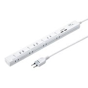 電源タップ USB付き マグネット 8個口 2m USB A×2 3.4A スリム 折りたたみ式プラグ ACアダプタ対応 絶縁キャップ付き PSE ユリア樹脂 2ピン ホワイト TAP-SLIM8U-2