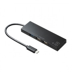 USBハブ ドック 3ポート（USB-CからUSB3.2/3.1 Gen1（5Gbps）×1/USB2.0×2） カードリーダー付き SD/microSD バスパワー ケーブル一体型 ケーブル長15cm ブラック USB-3TCHC16BK