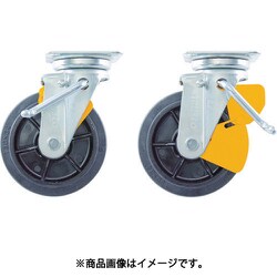 TRUSCO プレス製ナイロンホイールゴムキャスター 自在 左ブレーキサインプレート150Φ TWRJB150LSP