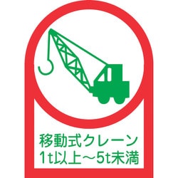 233116 [緑十字 ヘルメット用ステッカー 移動式クレーン1t以上～5t未満 35×25mm 10枚組 オレフィン]