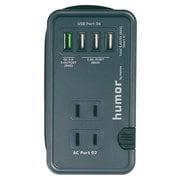 コンパクト電源タップ ACコンセント:3ポート/USBポート:4ポート 3.0A グレーブラック humor handy AC USB タップ BK