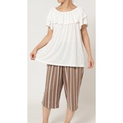 衿フリルTシャツ×ストライプパンツ ホワイト LR706284