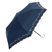 BE-09951 ネイビー [綿折りたたみ傘 フラワー刺繍 ミニ 婦人 晴雨兼用 UVカット 47cm]