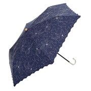 綿折りたたみ傘 リリーフローレット刺繍 ミニ 婦人 晴雨兼用 UVカット47cm BE-09967 折りたたみ傘 47cm ネイビー