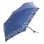 BE-09989 ネイビー [綿折りたたみ傘 チェリー刺繍 ミニ 婦人 晴雨兼用 UVカット 47cm]