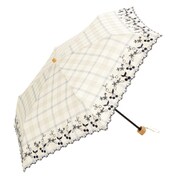 BE-09989 チェックホワイト [綿折りたたみ傘 チェリー刺繍 ミニ 婦人 晴雨兼用 UVカット 47cm]