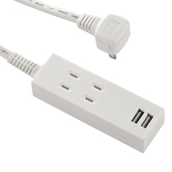 USBポート付安全タップ 2個口 2m HS-TU22PBT-W