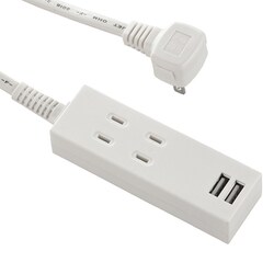 USBポート付安全タップ 2個口 3m HS-TU23PBT-W