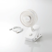 USB扇風機 クリップタイプ リチウムイオン電池搭載 フレキシブルアーム 風量調整 ホワイト FAN-U195WH