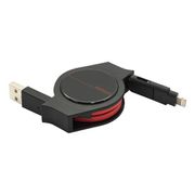 巻取り式超タフmicroUSBケーブル Lightning変換付属 1.2m ブラック×レッド OWL-CBRKML12-BKRE