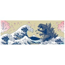 捺染手ぬぐい 富嶽三十六景大怪獣ノ図 桜 生成 [キャラクターグッズ]