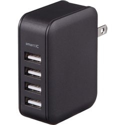 USB AC充電器 GH-ACU4B 4ポートAC充電器 USB-A×4 4.8A スマートIC対応 可変式プラグ採用 ブラック GH-ACU4B-BK