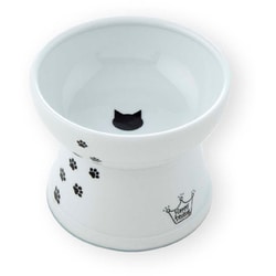 猫用餌やり・水やり用品 ハッピーダイニング 脚付フードボウルL 猫柄 シリコン付き