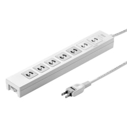 電源タップ 雷ガード マグネット 7個口 2m 抜け止め 一括スイッチ 通電確認ランプ付き スイッチ連動×5/常時通電×2 折りたたみ式プラグ 絶縁キャップ付き コンセントキャップ2個 ネームタグ7枚 ホワイト 簡易ビニールパッケージ TAP-F27-2K