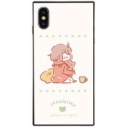 BJ-0023-IP0X-ORNG [スクエア型 ガラスケース iPhone XS/X くまと女の子]
