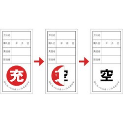 042012 [緑十字 高圧ガス関係標識 ボンベ充空ステッカー 充 赤⇒空 黒 100×50mm 10枚組]