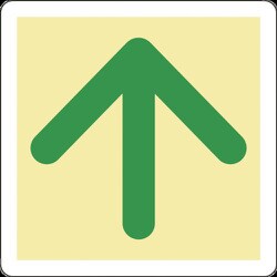 069002 [緑十字 蓄光式避難誘導ステッカー標識 ↑矢印 300×300mm エンビ 床用]
