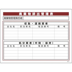 075005 [緑十字 廃棄物関係標識 廃棄物排出管理表 450×600mm エンビ]