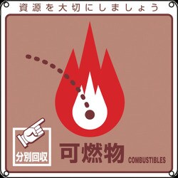 078101 [緑十字 廃棄物関係標識・分別用 可燃物 200×200mm PET]