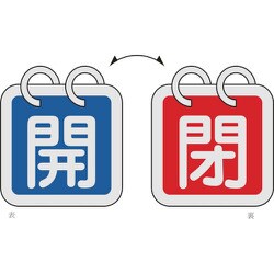 162021 [緑十字 バルブ開閉札 2枚1組 開 青⇔閉 赤 40×40 両面 アルミ製]
