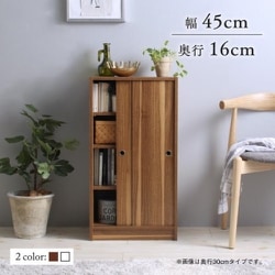 どんな場所にも置けるスマートな引き戸収納 棚・シェルフ 収納幅：45 収納高さ：85 収納奥行：16 収納カラー：ホワイト YS-219789