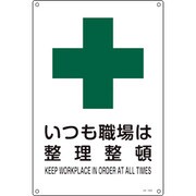 393303 [緑十字 JIS規格安全標識 いつも職場は整理整頓 300×225mm エンビ]