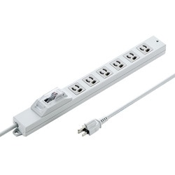 電源タップ 6個口 1m 3P 安全ブレーカー 一括スイッチ 誤操作防止開閉式透明カバー付き マグネット 抜け止め アース端子/通電ランプ/トラッキング火災予防絶縁キャップ付き ホワイト TAP-BR36A-1