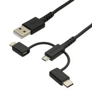 3 in 1 Lightningアダプタ&Type-Cアダプタ付き USB Type-A to microUSB 超タフストレートケーブル ブラック OWL-CBKMULTC20-BK