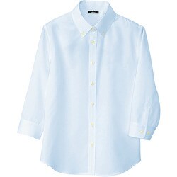 8057-007-M [アイトス レディース七分袖ボタンダウンシャツ サックス M]