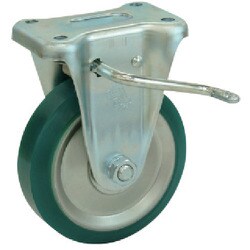 シシク スタンダードプレスキャスター 固定左ストッパー付 100径ウレタン車輪 UWKB-100(L)