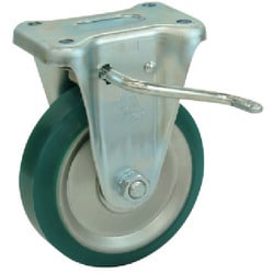 シシク スタンダードプレスキャスター 固定左ストッパー付 150径 ウレタン車輪 UWKB-150(L)