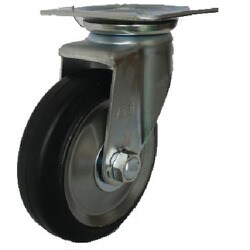 ヨドノ プレス製自在金具付黒ゴム車 200φ WJ200