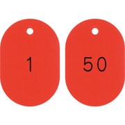 200211 [緑十字 小判型番号札 1～50/連番号入 赤 60×40mm 50枚組]
