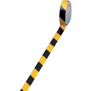 緑十字 反射トラ柄テープ(ラインテープ) 黄/黒 25mm幅×10m 手切り可能タイプ 屋内用 PE 265036